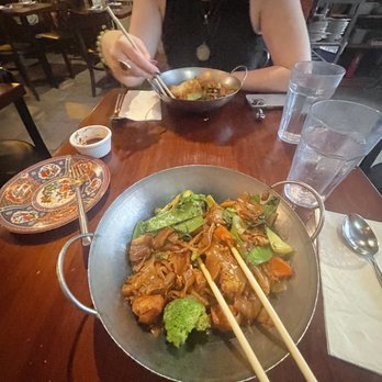 Laut - My friend and I enjoying the delicious Pad See Ew Noodles - Thai Near Me - New York, New York