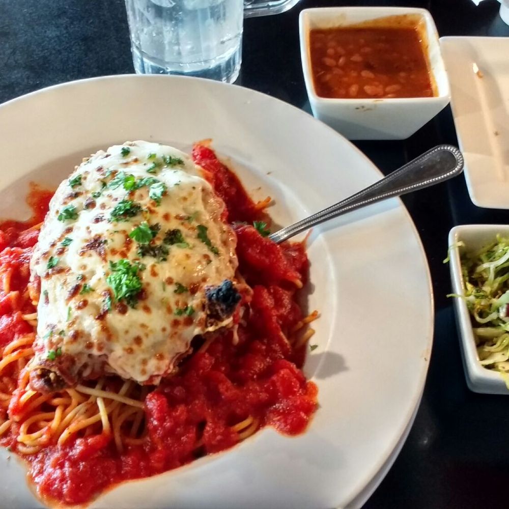 Brother's - Chicken Parmesan with Bake bBeans & Hot Kale salad - American Near Me - Young Harris, Georgia