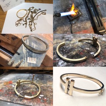 Lawsons Goldsmiths - Hinged 9ct gold bangle made from customers gold and diamonds - Jewelry Near Me - Henley-on-Thames, OXF Lawsons Goldsmiths - Hinged 9ct gold bangle made from customers gold and diamonds - Jewelry Near Me - Henley-on-Thames, OXF