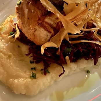 Little Owl - Faroe island salmon, red cabbage braised with apple cider, parsnip puree - Breakfast & Brunch Near Me - New York, New York