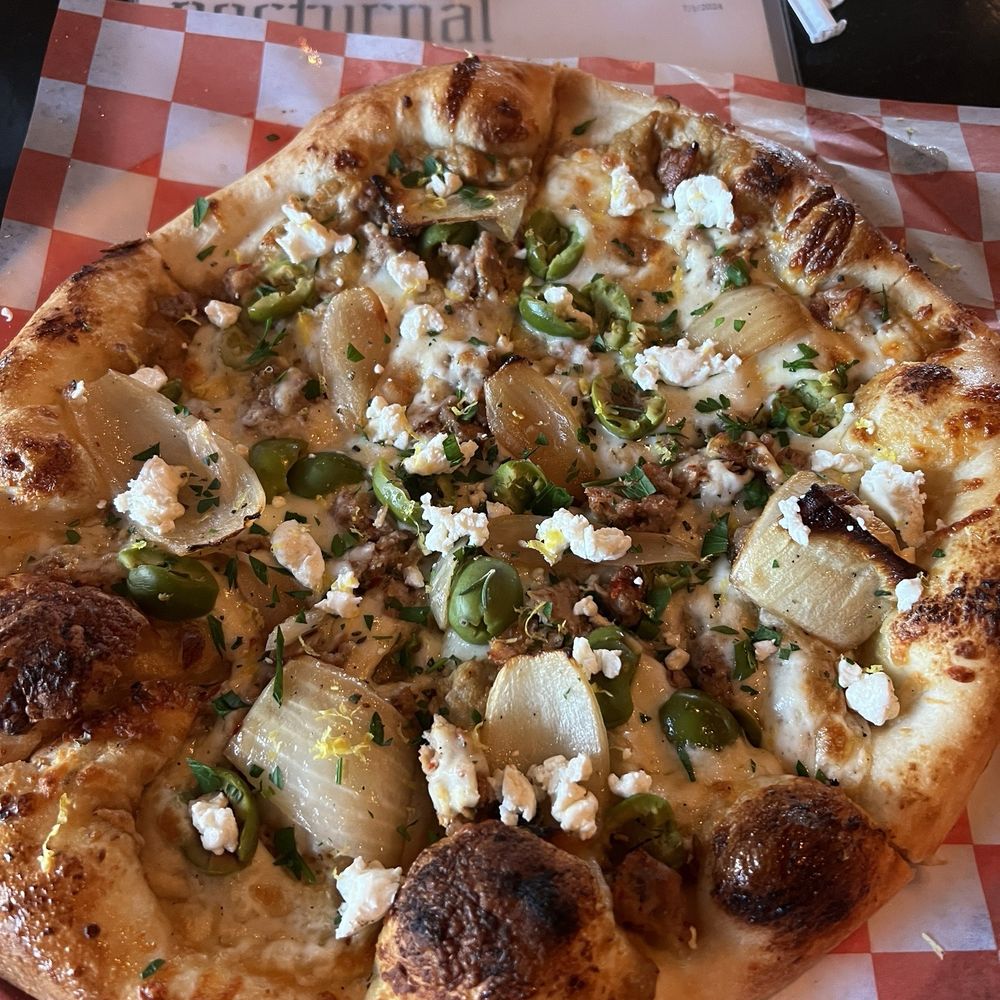 Nocturnal Brewing Company - Garden pizza with sausage added - Brewpubs Near Me - Hayesville, North Carolina Nocturnal Brewing Company - Garden pizza with sausage added - Brewpubs Near Me - Hayesville, North Carolina