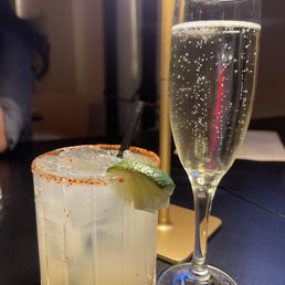 Split prosecco and house margarita. Split prosecco and house margarita.