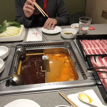 Haidilao Hotpot Flushing - kobe and premium fatty beef combos $20-22 each. left broth is mala beef tallow and right broth is spicy pork ($28 for 2 half broths) - Hot Pot Near Me - Flushing, New York Haidilao Hotpot Flushing - kobe and premium fatty beef combos $20-22 each. left broth is mala beef tallow and right broth is spicy pork ($28 for 2 half broths) - Hot Pot Near Me - Flushing, New York