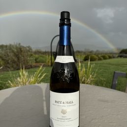 a rainbow in the background