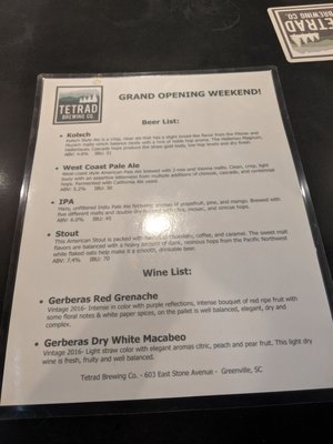 Menu photo 6 Tetrad Brewing Company Greenville, SC