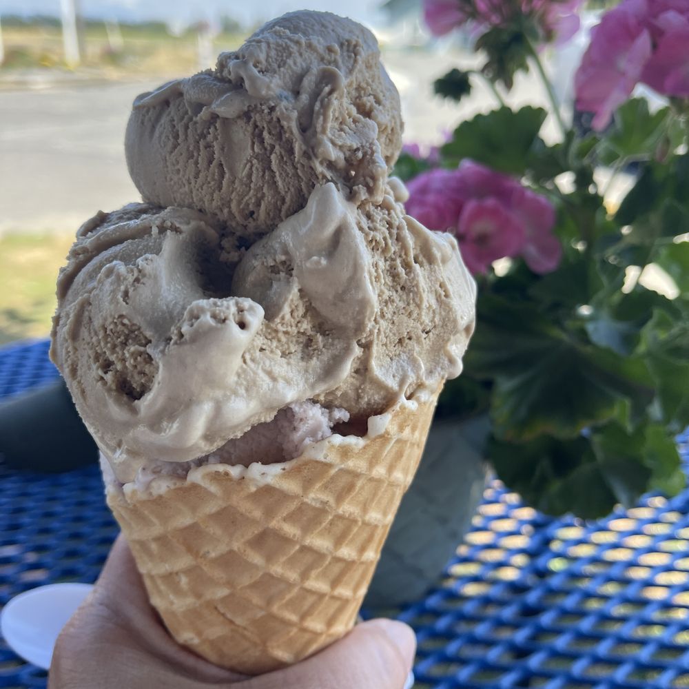 Caramel Cashew on top of Cherry in a fresh made waffle cone! Pure JOY! Caramel Cashew on top of Cherry in a fresh made waffle cone! Pure JOY!