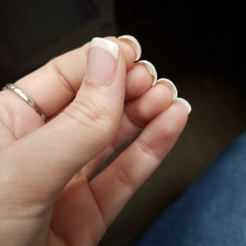 Sapphire Nail & Spa - No filing was performed. I was left with this, AND my French tips are different sizes on my thumbs. - Nail Salons Near Me - Oklahoma City, Oklahoma Sapphire Nail & Spa - No filing was performed. I was left with this, AND my French tips are different sizes on my thumbs. - Nail Salons Near Me - Oklahoma City, Oklahoma
