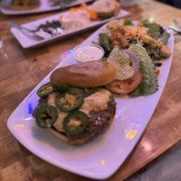 Jalapeño burger with side salad