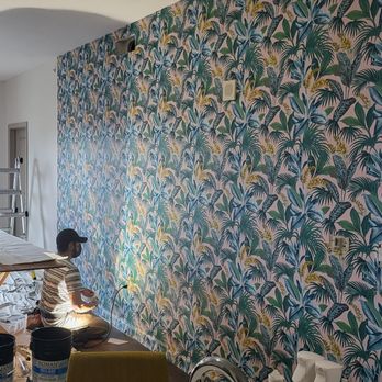 Phenom Wallcovering - Two person team did one huge wall (10' x 30') in 4 hours flat - Wallpapering Near Me Phenom Wallcovering - Two person team did one huge wall (10' x 30') in 4 hours flat - Wallpapering Near Me