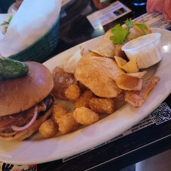 Junkyard Cafe - Salsa burger with 1/3 chips & tator tots - American Near Me - Simi Valley, California