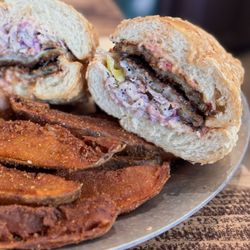 Crispy Calamari Sandwich ($18) + Wedge Fries ($8)