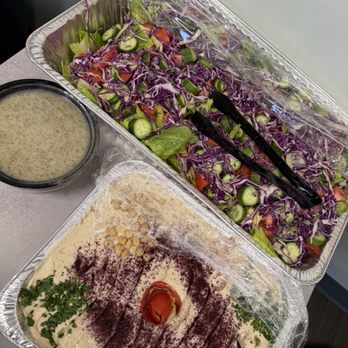 Kababstic Mediterranean Grill - Freshly made Hummus and Salad Tray - Mediterranean Near Me - Arcadia, California Kababstic Mediterranean Grill - Freshly made Hummus and Salad Tray - Mediterranean Near Me - Arcadia, California