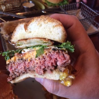 Hops Burger Bar - A perfect med-rare "North Carolinian" burger. Man, this was heaven! - Burgers Near Me - Greensboro, North Carolina Hops Burger Bar - A perfect med-rare "North Carolinian" burger. Man, this was heaven! - Burgers Near Me - Greensboro, North Carolina