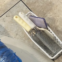 Previously used loofah they tried to use on my foot. None of their equipment was new, clean or sterilized.