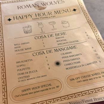 Roman Wolves - Happy Hour menu - Italian Near Me - San Diego, California Roman Wolves - Happy Hour menu - Italian Near Me - San Diego, California