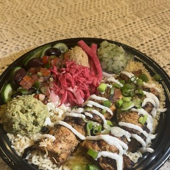 Brochettes Grill - Chicken Bowl with rice and couscous base. - Mediterranean Near Me - Dinuba, California