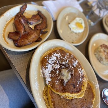 Snooze An A M Eatery - Bacon But Different, Sweet potato pancakes, one egg and hash brown - Breakfast & Brunch Near Me - Atlanta, Georgia Snooze An A M Eatery - Bacon But Different, Sweet potato pancakes, one egg and hash brown - Breakfast & Brunch Near Me - Atlanta, Georgia