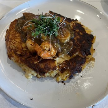 Beausoleil Coastal Cuisine - BBQ shrimp served on a Corn Maque Choux pancake. - New American Near Me - Baton Rouge, Louisiana Beausoleil Coastal Cuisine - BBQ shrimp served on a Corn Maque Choux pancake. - New American Near Me - Baton Rouge, Louisiana