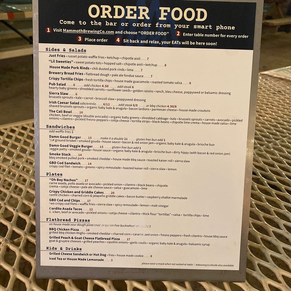 Mammoth Brewing - Food menu - Breweries Near Me - Mammoth Lakes, California Mammoth Brewing - Food menu - Breweries Near Me - Mammoth Lakes, California