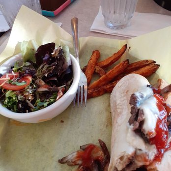 Antler Pub & Grill - Bison cheesesteak and side salad - American Near Me - Gardiner, Montana Antler Pub & Grill - Bison cheesesteak and side salad - American Near Me - Gardiner, Montana