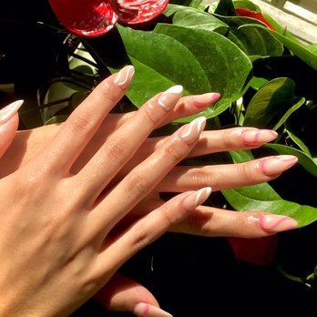 Mint Nail Lounge - Pink and white abstract nails (extension plus sns base) - Nail Salons Near Me - Fairfax, Virginia
