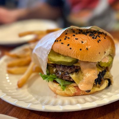 Photo of Unconventional Diner - Washington, DC, DC, US. Double Cheeseburger & Fries with sexy sauce