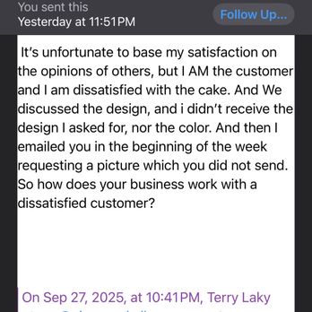 Piece of Cake - My response to their unprofessional response. - Bakeries Near Me - Macungie, Pennsylvania Piece of Cake - My response to their unprofessional response. - Bakeries Near Me - Macungie, Pennsylvania