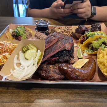Hurtado Barbecue - El Jefe platter with like 3 tacos and elote. - Barbeque Near Me - Arlington, Texas