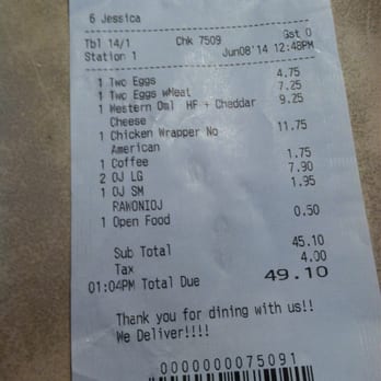 Mike's Olympic Diner - The inexpensive check from the diner - Diners Near Me - Staten Island, New York