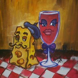 The Hampton Canvas - This Saturday (01/6/18) featured painting. Come in and paint your very own cheese and wine and make it your own.