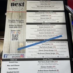 Nest - Menu, slightly less on Sunday