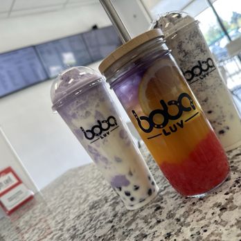 Boba Luv - Left to right: Taro Heaven, Sunset, Cookies N Cream - Desserts Near Me - Fairfield, California