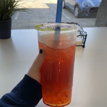 T Bubbles - Raspberry/orange boba with a green tea base and pomegranate bobas - Bubble Tea Near Me - Uniontown, Ohio