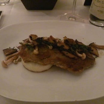 Michael's On Naples - Over fried & dry, lifeless Veal breaded w/ Ciabbata bread crumbs, polenta underneath, Forrest mushrooms.  2013-11-27 - Italian Near Me - Long Beach, California