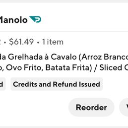 Order summary from Boteco Do Manolo, showing a canceled order for a sliced grilled top sirloin dish.