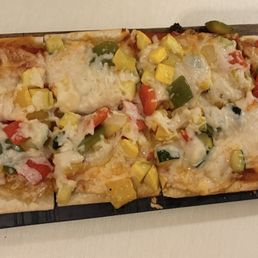 Veggie flatbread pizza on gluten free bread