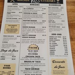 KC's Kitchen & Cocktails - Their menu.