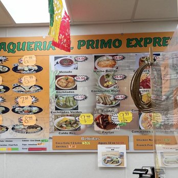 El Primo Express - a menu on the wall - Food Trucks Near Me - Jackson, Tennessee