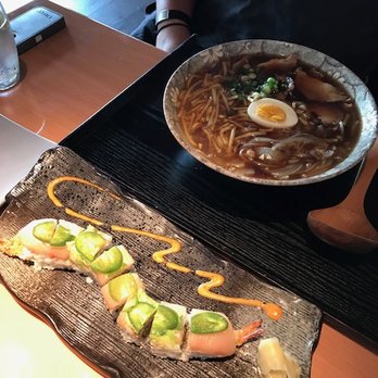 Qimura Sushi & Ramen - green dragon roll and shoyu ramen w char-siu - Sushi Bars Near Me - Windsor, California