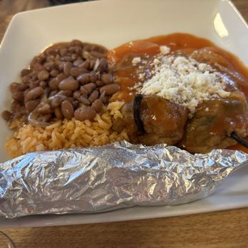 Casa Del Sol - Chili Rellenos, rice, beans and corn tortillas in the foil wrapper. - Seafood Near Me - Fort Bragg, California