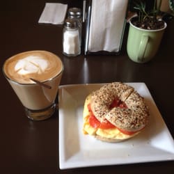 The Bike Shop Cafe and Catering Co - Bailey's latte and a cheesy tomato breakfast bagel (with extra tomato)