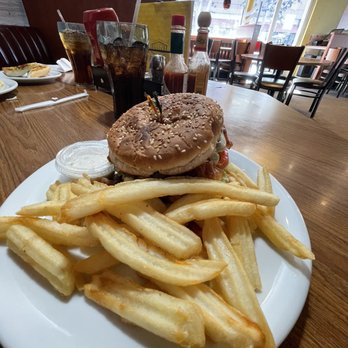 Denny's - Dennys Cheese Burger with Fries - Diners Near Me - Westwood, California Denny's - Dennys Cheese Burger with Fries - Diners Near Me - Westwood, California