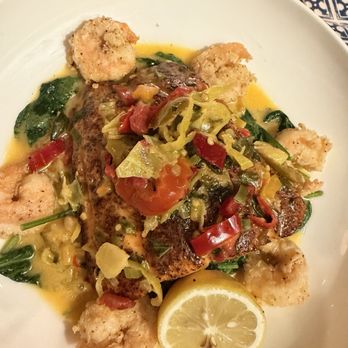 Maggiano's - Blackened Salmon with Crispy Calabrian Shrimp - Italian Near Me - Overland Park, Kansas Maggiano's - Blackened Salmon with Crispy Calabrian Shrimp - Italian Near Me - Overland Park, Kansas
