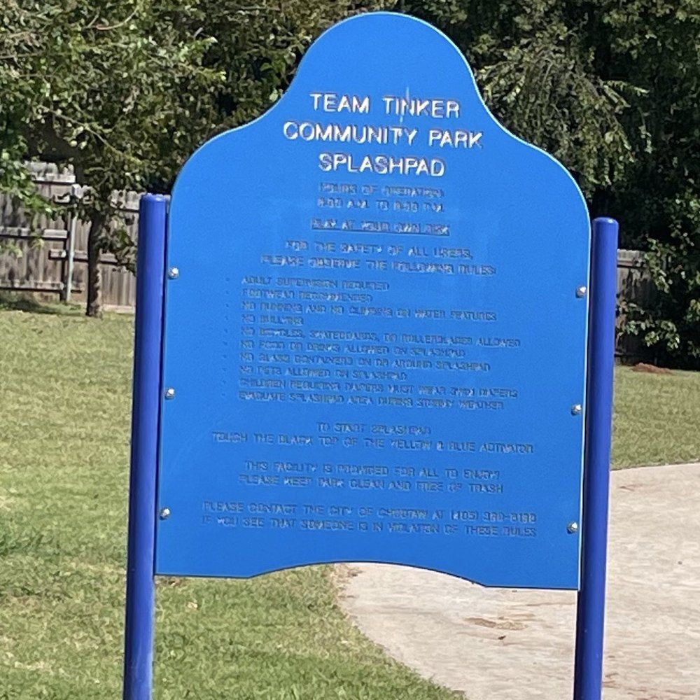 Team Tinker Community Park Splash Pad - Signage - Water Parks Near Me - Choctaw, Oklahoma Team Tinker Community Park Splash Pad - Signage - Water Parks Near Me - Choctaw, Oklahoma