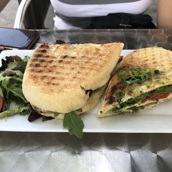 Panino Rustico - P20 Grilled Chicken Panini with Fresh Mozzarella Roasted Red Peppers Arugula and Basil Pesto - Italian Near Me - Brooklyn, New York