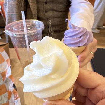 Minnie Bird - Vanilla and a lavender cones. Free soft serve. Yum!! - Ice Cream & Frozen Yogurt Near Me - Oak Brook, Illinois