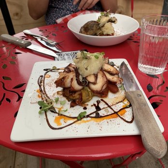 LĒNA - Roasted octopus with ratatouille, mash potatoes, and my friend's limp wrist - French Near Me - New York, New York LĒNA - Roasted octopus with ratatouille, mash potatoes, and my friend's limp wrist - French Near Me - New York, New York