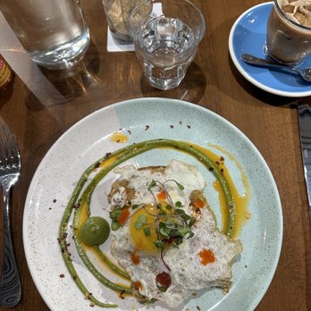 Bluestone Lane - Steiner St Café - Avocado Smash and an Iced Magic (iced cortado) - Coffee & Tea Near Me - San Francisco, California