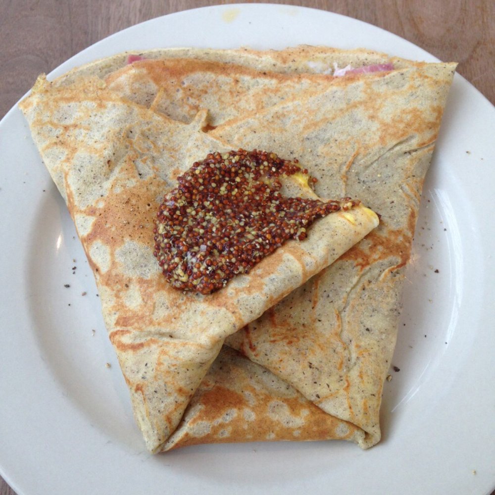 Bradbury's - Ham, egg, Gruyere buckwheat crepe with whole wheat mustard. - Coffee & Tea Near Me - Madison, Wisconsin Bradbury's - Ham, egg, Gruyere buckwheat crepe with whole wheat mustard. - Coffee & Tea Near Me - Madison, Wisconsin