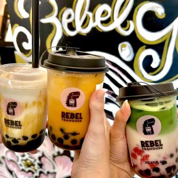 Rebel Teahouse - Dirty Rebel (brown sugar), Thai Milk Tea, Strawberry Matcha - Bubble Tea Near Me - Decatur, Georgia Rebel Teahouse - Dirty Rebel (brown sugar), Thai Milk Tea, Strawberry Matcha - Bubble Tea Near Me - Decatur, Georgia